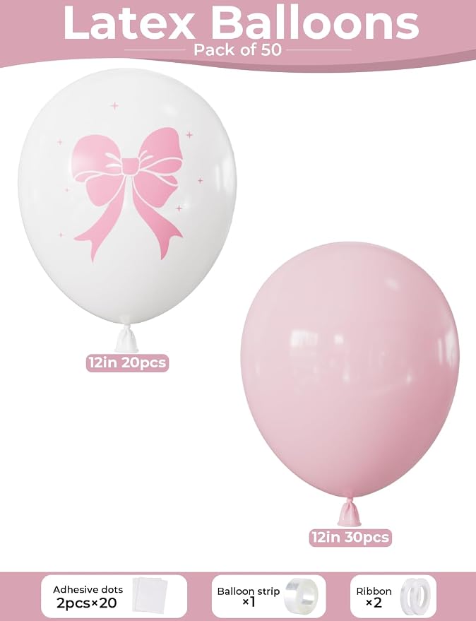 Pink Bow Balloons, Coquette Girly Party Decorations - Image 2