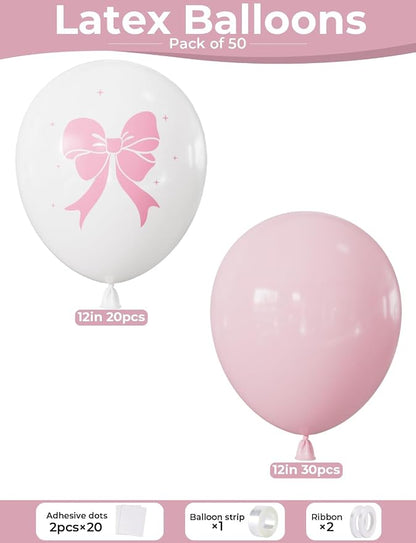 Pink Bow Balloons, Coquette Girly Party Decorations - Image 2