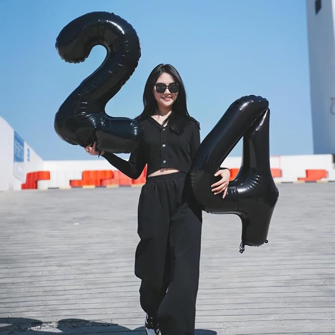 40 inch Black 4 Number Balloon Giant Foil Helium Balloons Black Large Digital - Image 4