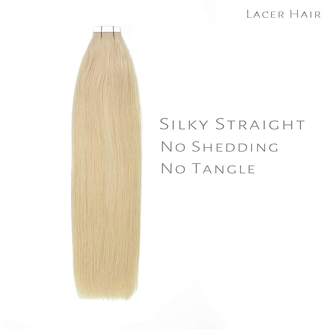 Lacer 22 Inch Hair Extensions Tape in Remy Human Hair Natural Platinum Blonde Color PU Skin Weft Double Side Real Human Hair Tape in Hair Extemsions 50g 20pcs/set