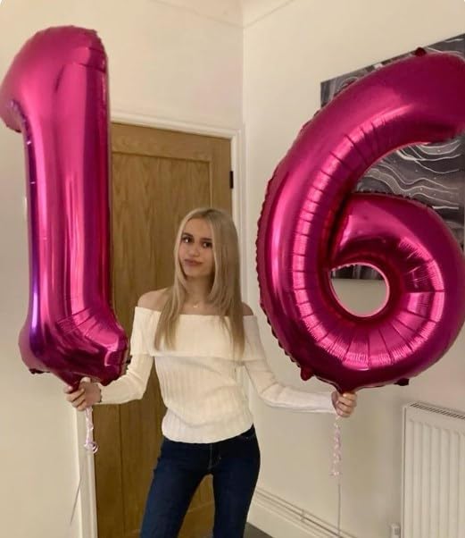 Hot Pink Number 6 Balloon 40 inch, Balloon numbers party supplies, deco photo - Image 4