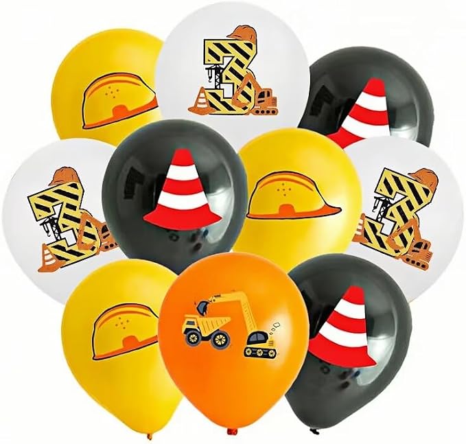 Yellow Black White Construction Theme 3rd Birthday Party Decorations by Hongplus