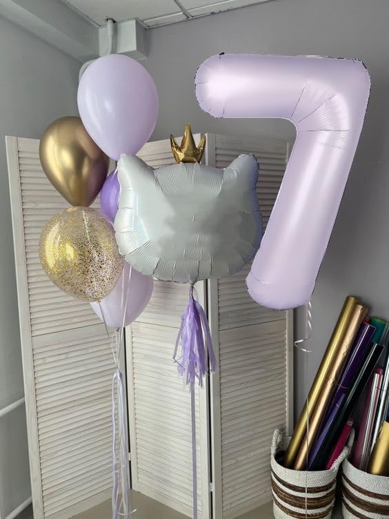 Number 7 Balloons 40 Inch for 7 17 Birthday Decorations, Cream Purple | Jumbo - Image 2