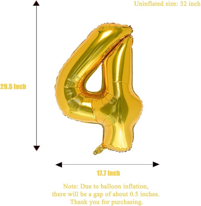 32 Inch Gold Number 4 Balloons Foil Ballon Digital Birthday Party Decoration - Image 3