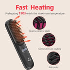 Cordless Hair Straightener Brush: Portable Rechargeable Heated Straightening Comb with LED Display & 3 Temperature Settings - Travel Hair Brush for Smooth Frizz-Free Styling (White)