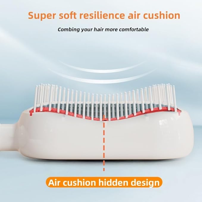 Self-Cleaning Air Cushion Comb – with Portable Travel Design, Features retractable, easy to clean, Ergonomic Pull Ring air cushion massage comb, for Detangling Thick/Curly Hair, Gift for Women (Pink)