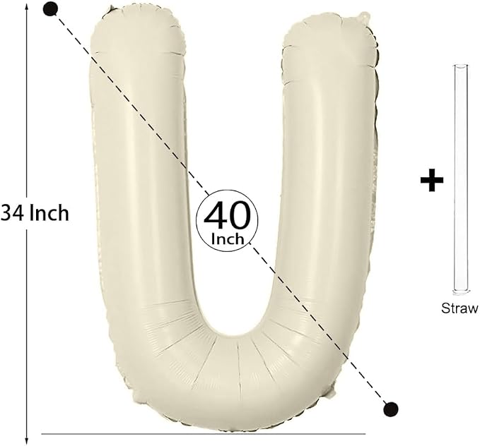 Letter Balloon 40Inch Cream White Big Alphabet Balloons Letter U | Giant Foil - Image 2