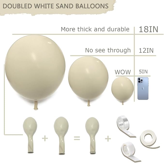 Double Stuffed White Sand Balloons Different Sizes 18In 12In 5In Light Grey - Image 3