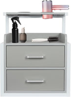 Suspended Salon Station for Hair Stylist, Wall Mounted Styling Salon Station Storage Cabinet w/2*Drawers &Hair Dryer Stand,Floating Nightstand Stylist Storage Cabinet for Home (Gray+ Silver)