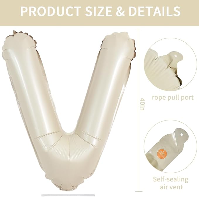TONIFUL 40 Inch Large Cream White Letter V Balloons Giant Alphabet Letter - Image 2