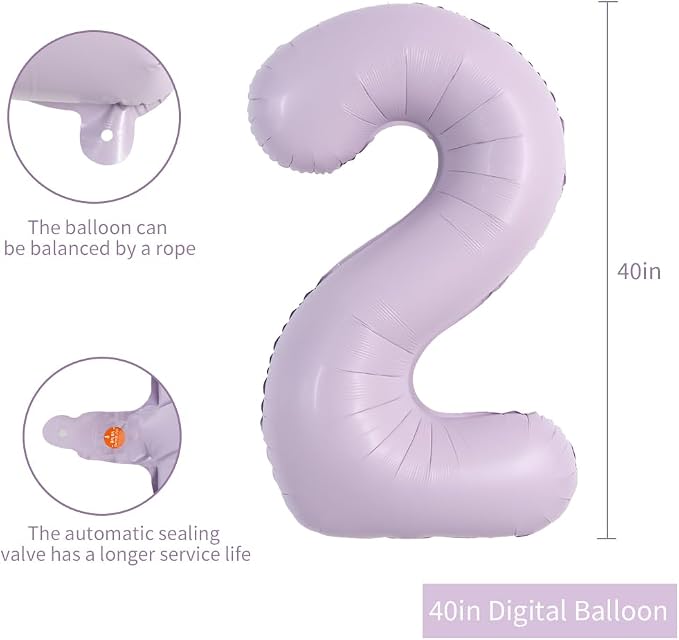 TONIFUL 40 Inch Pastel Purple Number 2 Balloon – Big Lilac Mylar Foil Number - Image 2