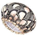 mikimini Medium Shower cap for Women and Girls,Champagne Shower Caps with Lace, Pack of 2,Double Layer Waterproof, Reusable, Washable, High-quality