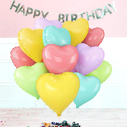 5 Colors Heart Balloons，18 Inch Color of Macaron Foil Mylar Love Heart Shaped - Image 3