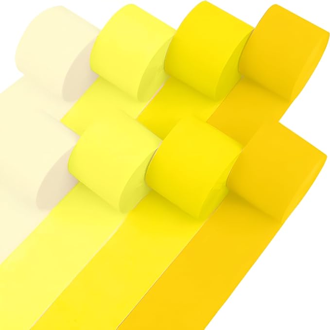 8 Yellow Streamers with White, 656ft Pack of Crepe Paper Party Decorations | by CaptainD%C3%A9cor