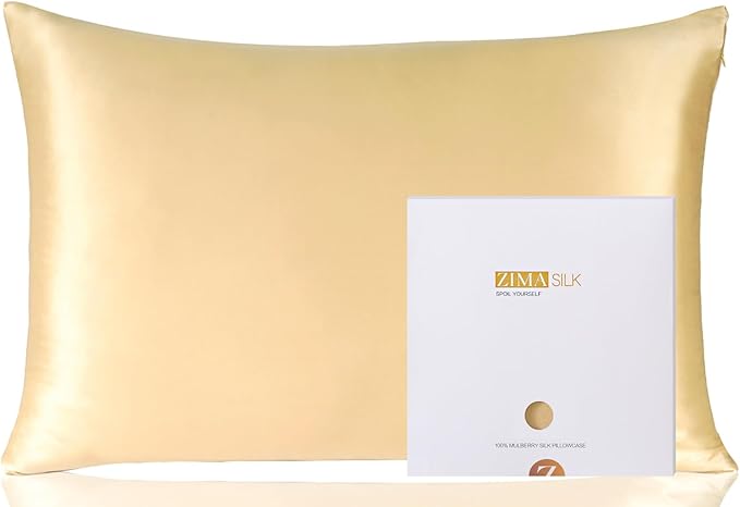ZIMASILK 100% Pure Mulberry Silk Pillowcase for Hair and Skin Health,Soft and Smooth,Both Sides Premium Grade 6A Silk,600 Thread Count,with Hidden Zipper,1pc(Standard 20''x26'',Champagne)