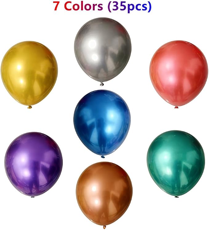 35 Pack Metallic Balloons 18 Inch Chrome Shiny Assorted Colors Latex Rainbow 7 - Image 3