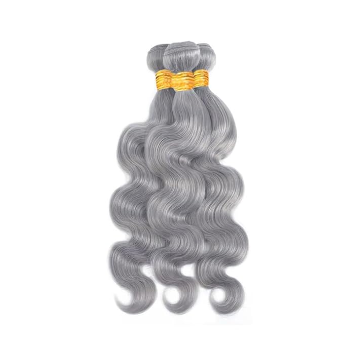 28 30 32 Inch Gray Bundles Human Hair Grey Body Wave Bundles Brazilian Virgin Soft and Silky Remy Hair Extensions Niegmeag Double Weft Silver Body Wave Bundle Hair Weave 300g