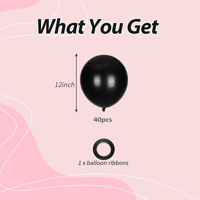 40pcs Black Balloons, 12inch Helium Quality Black Latex Balloons | Balloons - Image 2