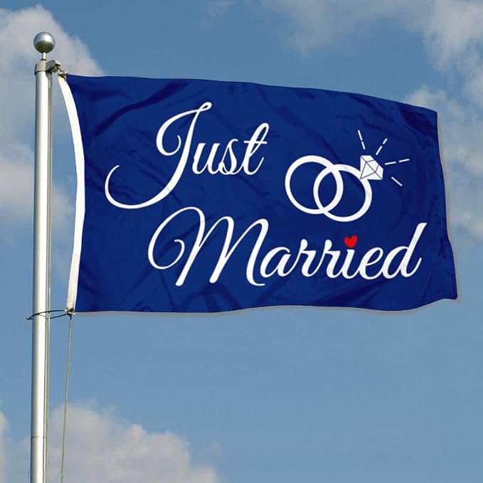 Just Married Flag Banner Outdoor Indoor Decoration Flag 3x5Feet Double Stitched - Image 2