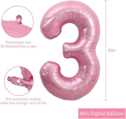 TONIFUL 40 Inch Pink Number 3 Balloons Large Foil 3rd Birthday Decorations | - Image 2