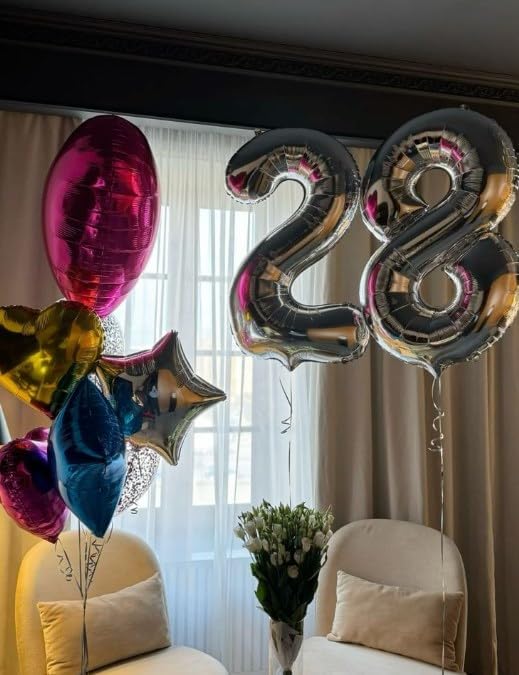 Silver Number 2 Balloon 40 inch, Balloon numbers party supplies, deco photo - Image 8