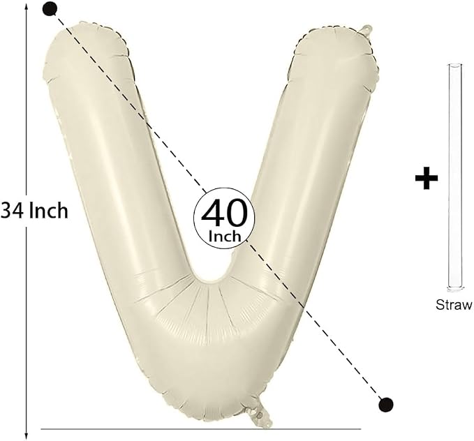 Letter Balloon 40Inch Cream White Big Alphabet Balloons Letter V | Giant Foil - Image 2