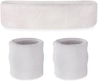 Suddora Sweatbands Set, Moisture Wicking 2 Wristbands and 1 Headband, Breathable Terry Cloth Athletic Bands for Basketball, Tennis, Yoga, Gym, Sweat Bands for Costumes and Cosplay