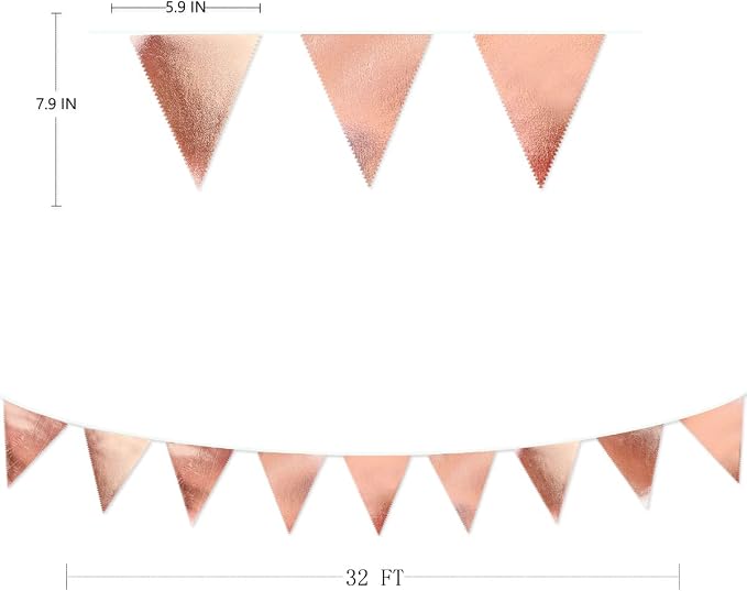 Rose Gold Party Decorations Metallic Fabric Triangle Pennant Banner Blush Pink - Image 2