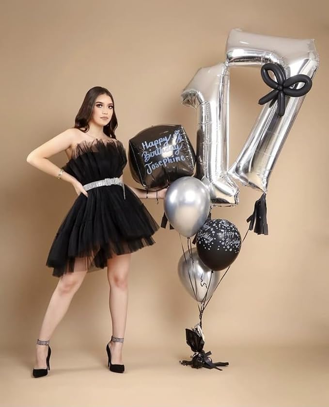 Number 7 Balloons 40 In Big Balloons Silver Party Decorations - Image 2
