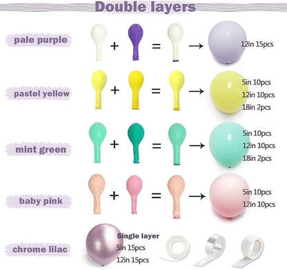 Pastel Balloon Garland Arch Kit Double Stuffed, Baby Pink Purple Yellow Green - Image 4