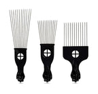 Black Metal Afro Pick Combs for Curly Hair - Detangle & Style Comb for Women and Men, Durable Plastic & Metal, Fist Design for Hair Styling, Perfect for Wigs (3 Pack Hair Comb, Count, 3)