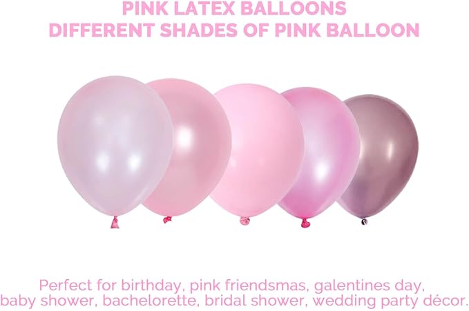 Pink Balloons for Birthday Party Decorations- 12 Inch Different Shades of Pink - Image 6