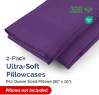 Queen Pillow Cases - 2 Pack - Super Soft Pillowcase Covers - Envelope Enclosure - Hotel Quality Pillow Protectors - Wrinkle Free, Fade, Shrink & Stain Resistant - Machine Washable - 20" x 30" (Purple)