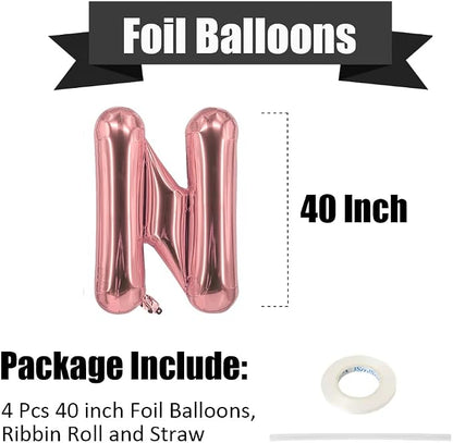 4 Pcs One Balloon Set 40 Inch ONE Letter Balloon and 1 Number Balloon Big Rose - Image 3