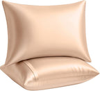 BLISSFORD Satin Pillowcase with Zipper, for Hair and Skin Care, Feels Soft and Cool Like a Silk Pillowcase, Satin Pillow Cases 2 Pack, Slik Pillow Cover, Champagne, Queen, Set of 2