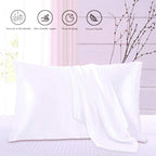 Satin Silk Pillowcase for Hair and Skin, Black Pillow Cases Standard Size Set of 4 Pack Super Soft Pillow Case with Zipper Closure (White, Standard(4 Pack))