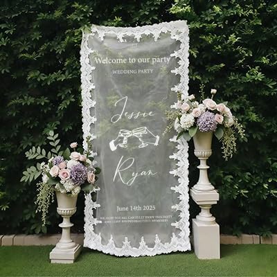 Personalized Fabric Wedding Welcome Sign Banner, Modern Sheer Fabric Hanging by Raipile