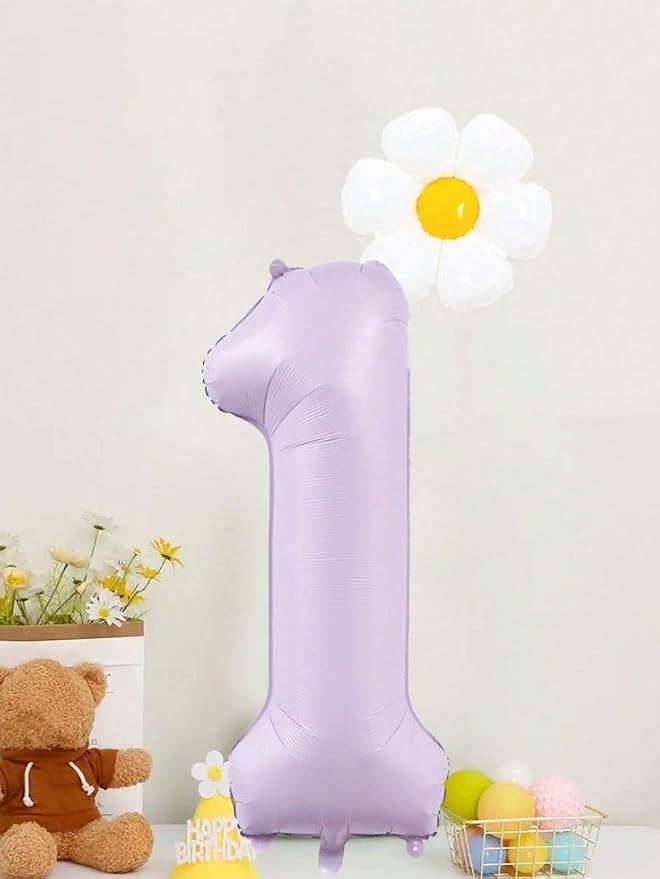 Number 1 Balloons 40 Inch for 1st 11 Birthday Decorations, Cream Purple | Jumbo - Image 2