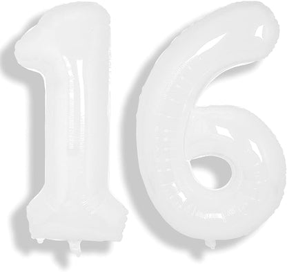 SUWEN 40 Inch White Large 16 Balloon Number Big Foil Helium Numbers 0-9 | Giant by SUWEN
