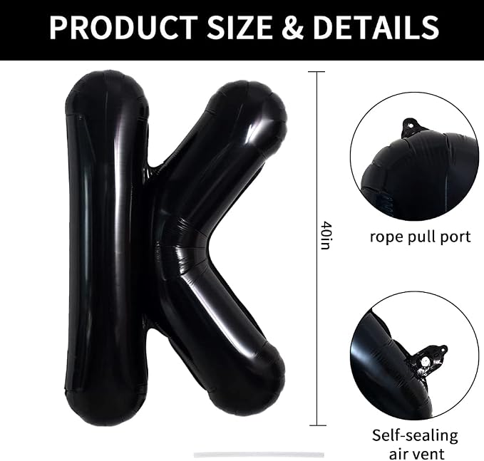 TONIFUL 40 Inch Black K Letter Jumbo Helium Balloons, Foil Mylar Big Alphabet - Image 2