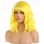 BERON 14 Inches Yellow Wig Wig for Women Girls Short Curly Yellow Wigs with Bangs Hairnet Include