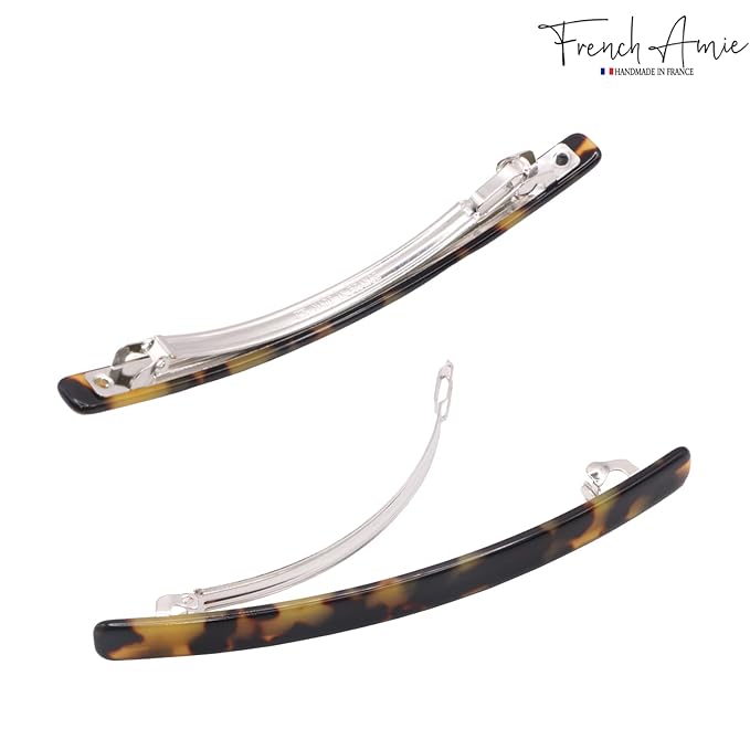 French Amie Long and Thin Large 4" Celluloid Automatic Handmade Hair Clip for Girls Strong Hold No Slip Grip Hair Claw Clips for Women, Made in France (Tokyo)