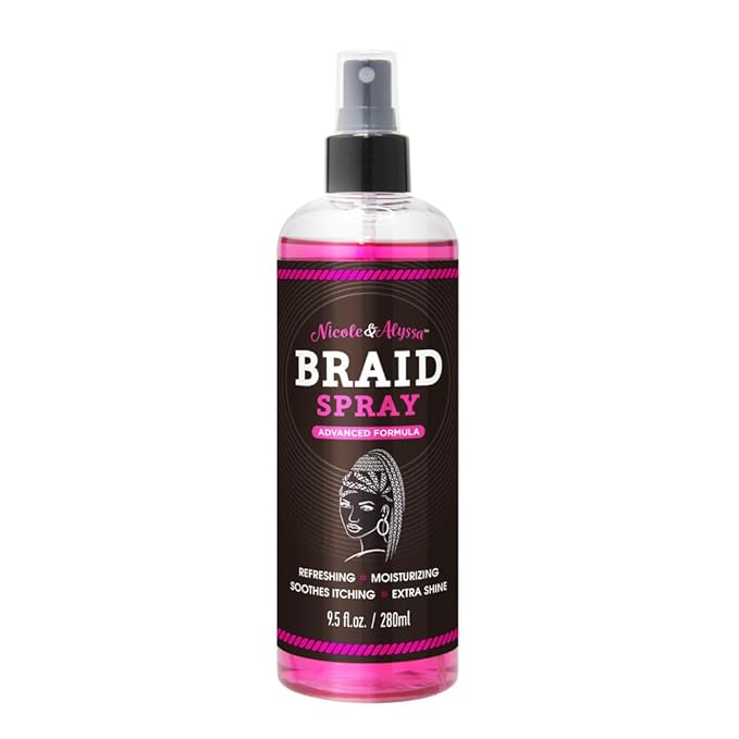 Nicole & Alyssa - Braid Spray 9.5oz - for BOHO Braids, Twists, Locs, Box Braids, Knotless Braids, Cornrows - Braid Sheen, Refreshing, Moisturizing, Detangling, Extra Shine