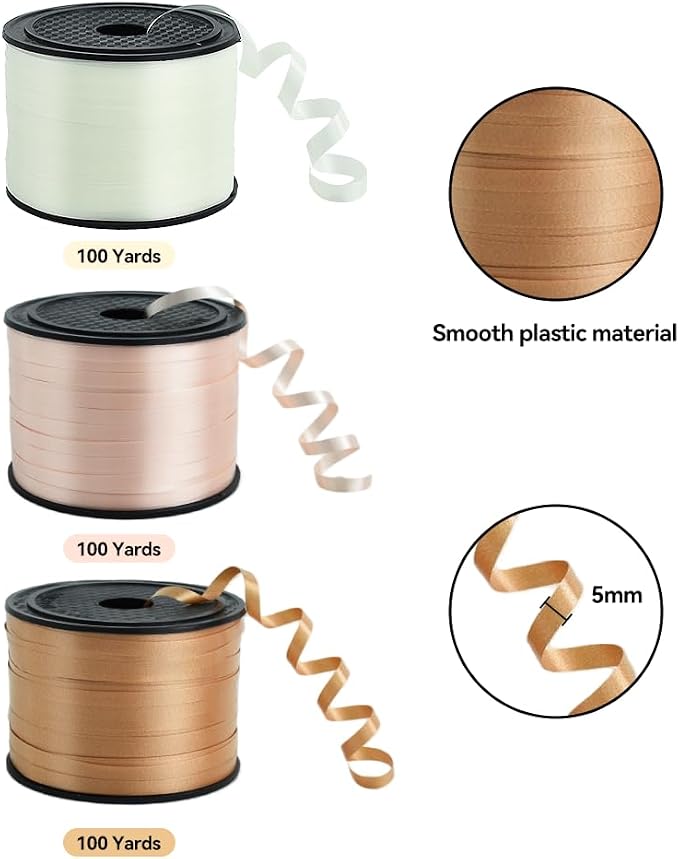 TONIFUL Nude Beige Caramel Curling Ribbon Balloon String Gift Wrapping | 600 - Image 2