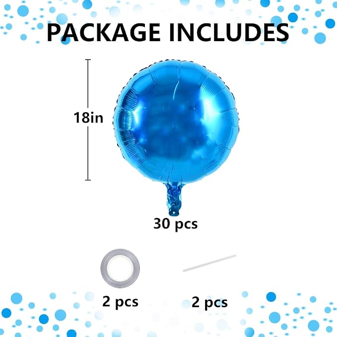 TONIFUL 30Pcs 18 Inch Large Blue Round Shape Foil Balloons Big Blue Circle - Image 2