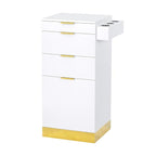 OmySalon Salon Station, Barber Station for Hair Stylist, Storage Cabinet with Stainless Steel Finish & Drawers & Heat Resistant Dryer Holders, Modern Style for Barbershop, White