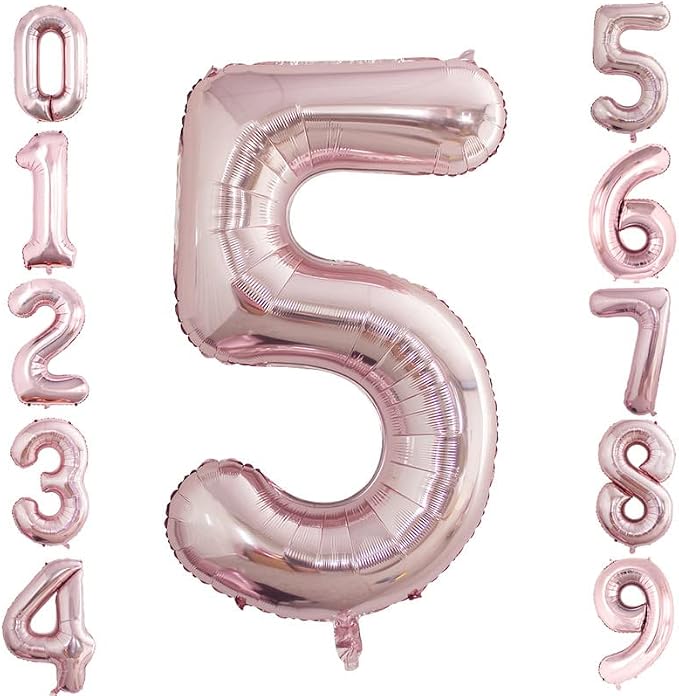 2 Pcs 42 Inch Rose Gold Foil Balloons Number 5, Huge Number Balloons by GOER
