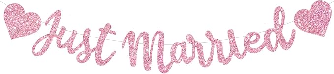 BEISHIDA Pink Just Married Banner by Beishida