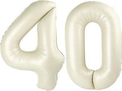 Number 40 Balloons 40 Inch for 40th Birthday Party Decorations, Cream | Jumbo by Mluchee