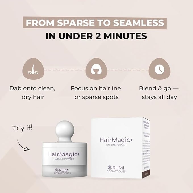 Rumi Cosmetiques HairMagic+ Root Touch Up Powder – Instant Gray Hair Coverage & Hairline Filler – Water-Resistant, Natural Finish, Nourishing Formula with Argan Oil & Vitamin E (Light Grey)
